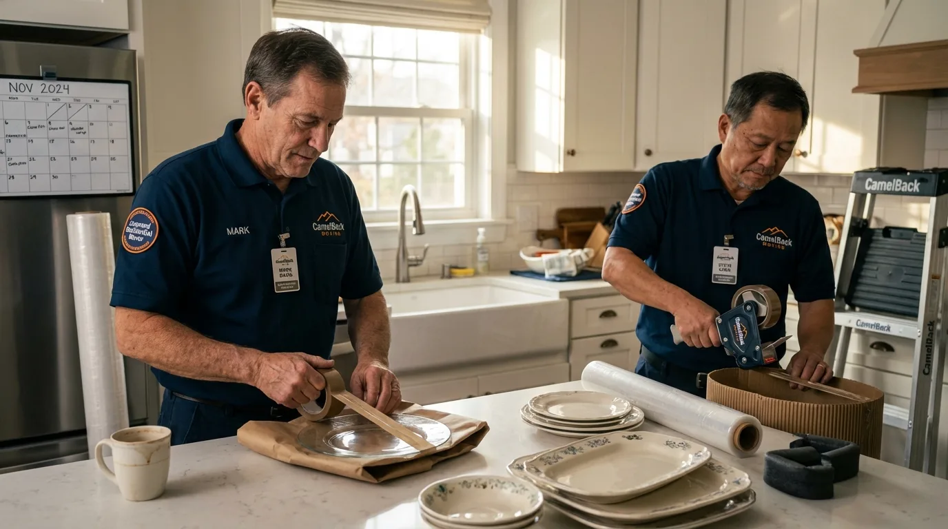 Professional crew packing kitchen dishware in Montgomery, MN